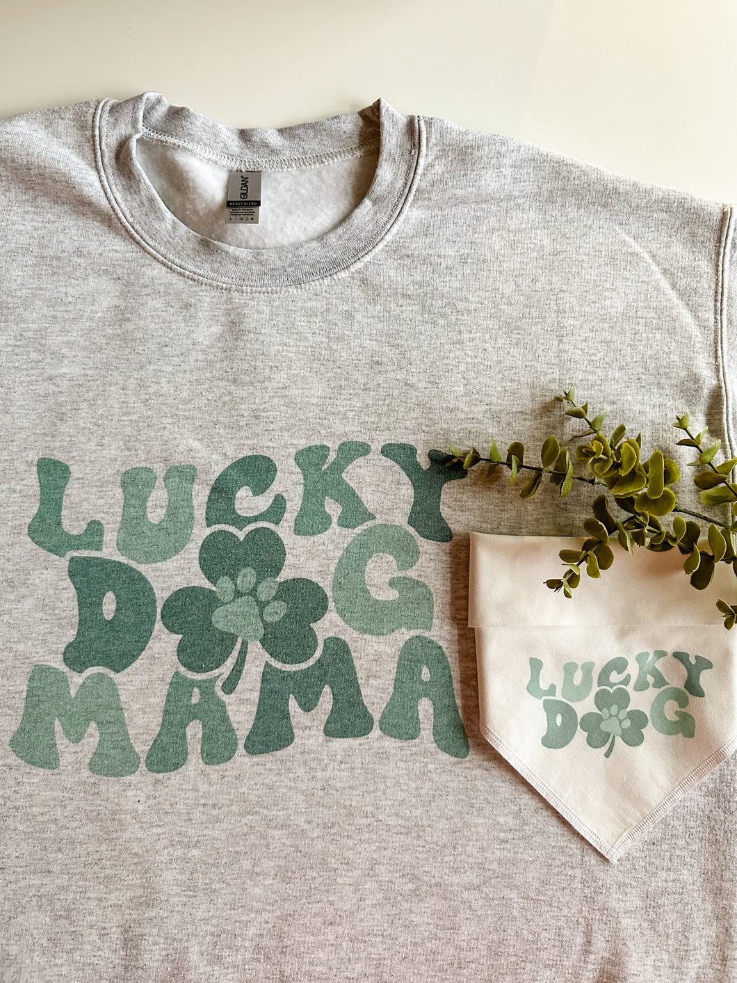 LUCKY DOG MOM CREW & BANDANA SET (ASH HEATHER)