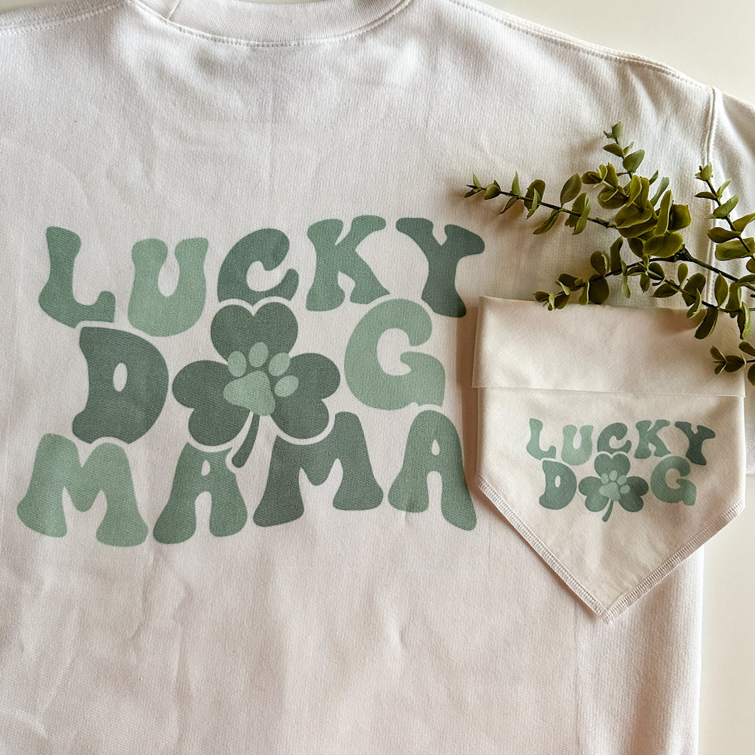 LUCKY DOG MOM CREW & BANDANA SET (WHITE)