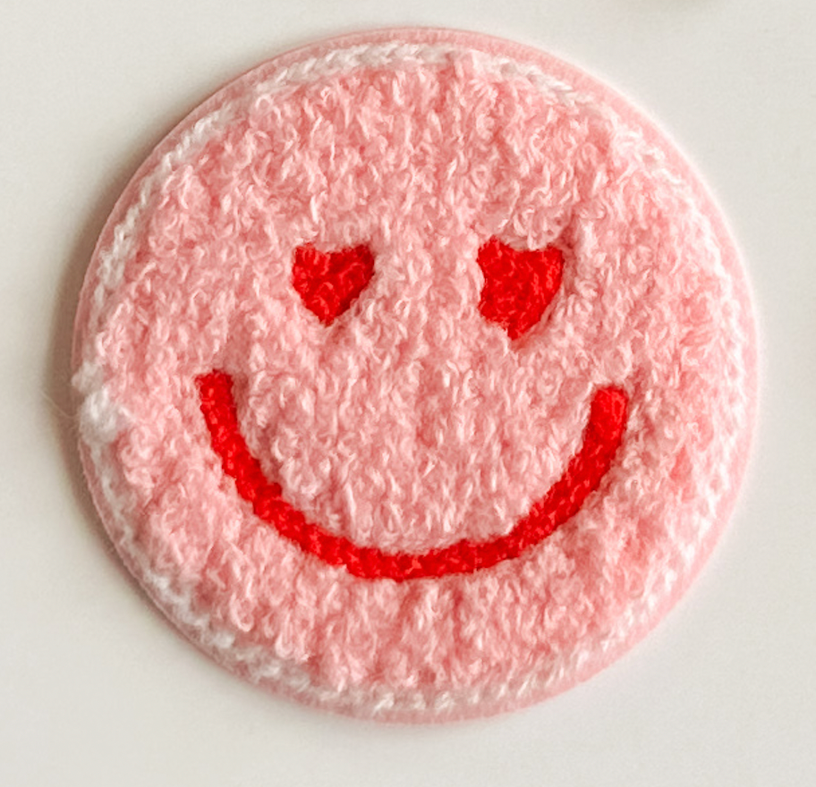 Pink Heart Eyes Smiley Face Patch (add on)